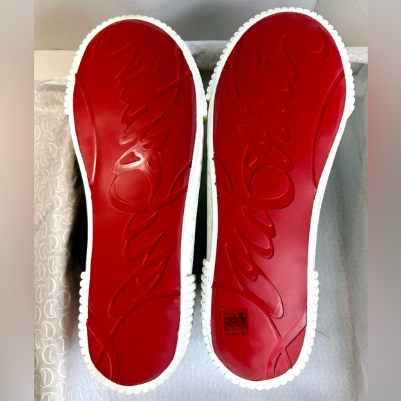 NEW 2024! CHRISTIAN LOUBOUTIN PEDRO FLAT HIGHTOP SNEAKERS MARINE RED WHITE 44 - Picture 11 of 15
